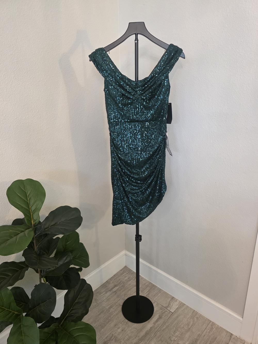 Macy's Teal Green Sequin Draped Cocktail Dress - Size 5